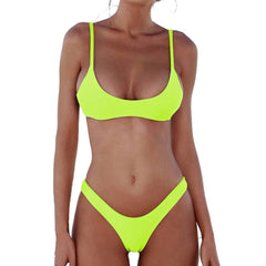 Solid Triangle High Cut Leg Brazilian Two Piece Bikini Swimsuit