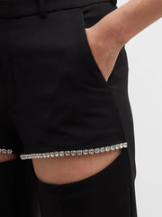 Einfarbige Hose mit weitem Bein für Damen | Hohe Taille, ausgehöhlte, gespleißte Diamanten, lockere, gerade Hose | Damenmode