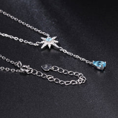 Sparkly Crystal Cubic Zirconia Star Blue Topaz Heart Pendant Necklace