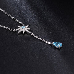 Collar con colgante de corazón de topacio azul y estrella de circonita cúbica de cristal brillante