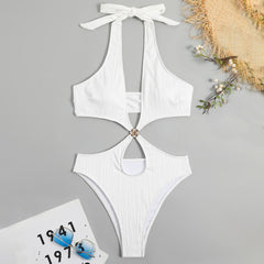 Brasilianischer Monokini-Badeanzug mit glitzerndem Kristall-Cutout und Wickelstruktur