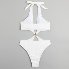 Brasilianischer Monokini-Badeanzug mit glitzerndem Kristall-Cutout und Wickelstruktur