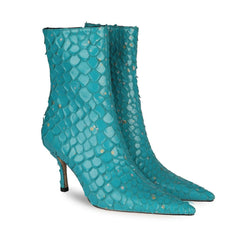 Sparkly Diamante Effect Mermaid Scale Pointed Heeled Ankle Boots - Teal