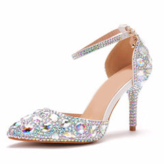 Zapatos de tacón de aguja con tira al tobillo y adornos de diamantes de imitación brillantes - Multicolor