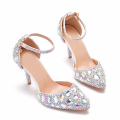 Zapatos de tacón de aguja con tira al tobillo y adornos de diamantes de imitación brillantes - Multicolor