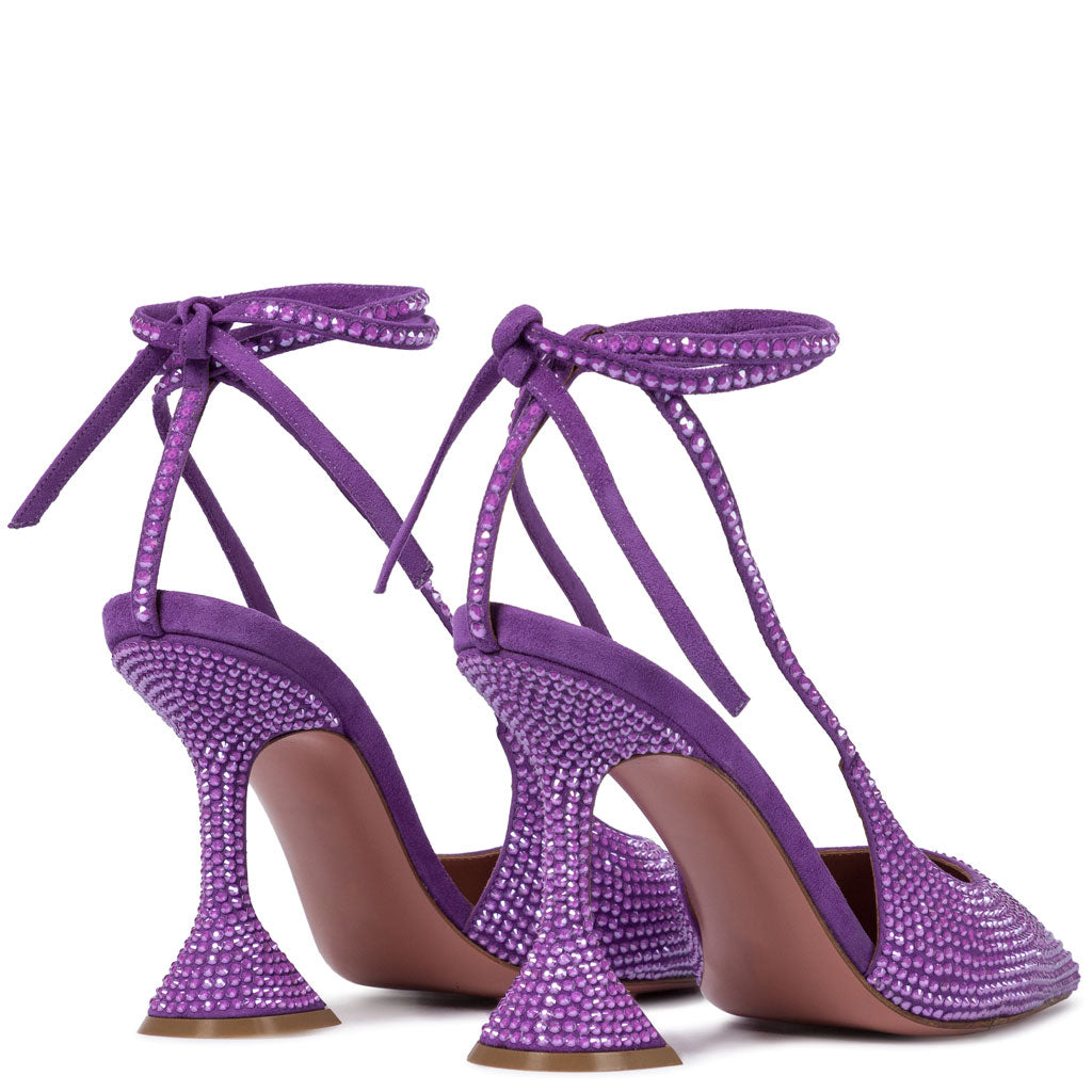 Sandalias de tacón con tiras y brillantes adornos de diamantes de imitación - Morado