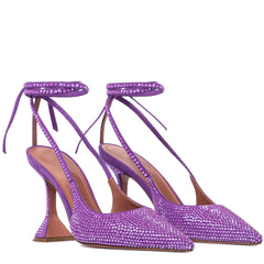 Sandalias de tacón con tiras y brillantes adornos de diamantes de imitación - Morado