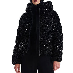 Übergroße Pufferjacke aus Samt mit glitzernden Pailletten und Reißverschluss