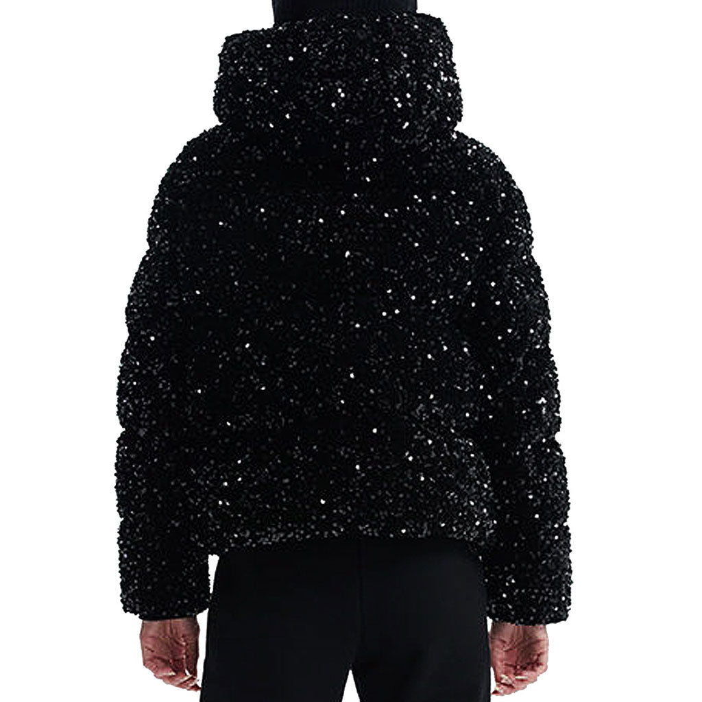 Übergroße Pufferjacke aus Samt mit glitzernden Pailletten und Reißverschluss