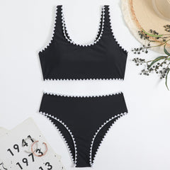 Sport Contrast Crochet High Waist Brazilian Two Piece Bikini Swimsuit