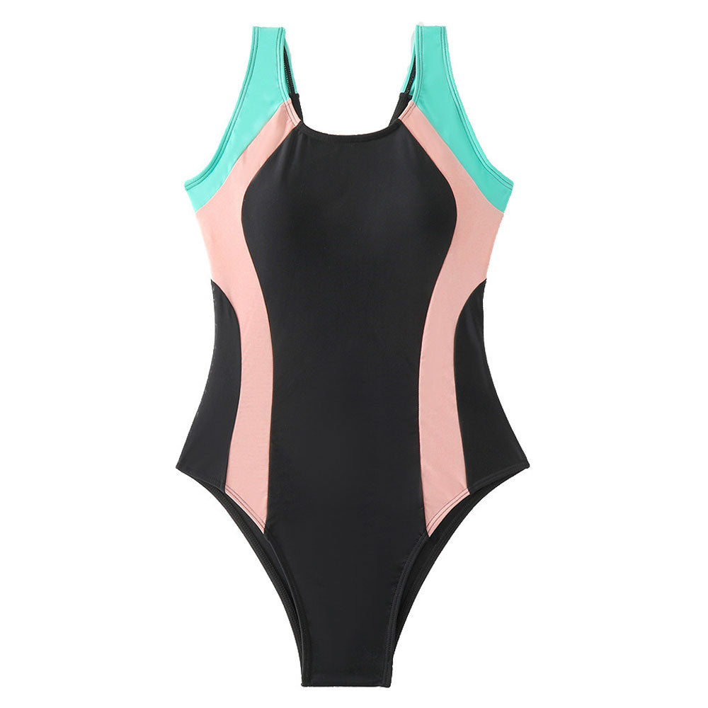 Sporty Contrast Moderate Cut Out Scoop Neck Brazilian One Piece Swimsuit