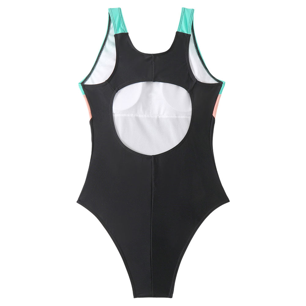 Sporty Contrast Moderate Cut Out Scoop Neck Brazilian One Piece Swimsuit