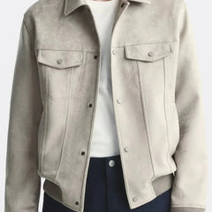 Elegante y versátil: chaqueta de ante sintético de corte entallado para hombre para las temporadas de primavera y otoño.