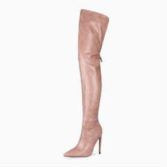 Stilvolle Overknee-Stiefel aus Kunstleder mit spitzer Zehenpartie und Stilettoabsatz - Taupe Pink