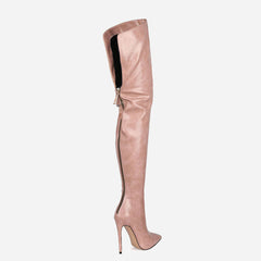 Stilvolle Overknee-Stiefel aus Kunstleder mit spitzer Zehenpartie und Stilettoabsatz - Taupe Pink