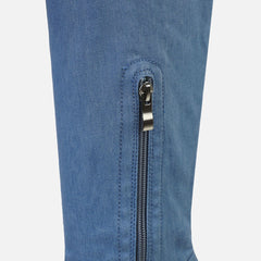 Stilvolle Overknee-Stiefel mit quadratischer Zehenpartie und klobigem Absatz - Jeansblau