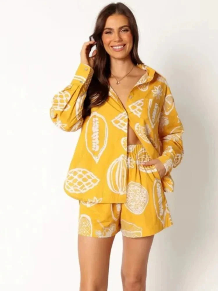 Conjunto de 2 piezas con estampado de verano para mujer