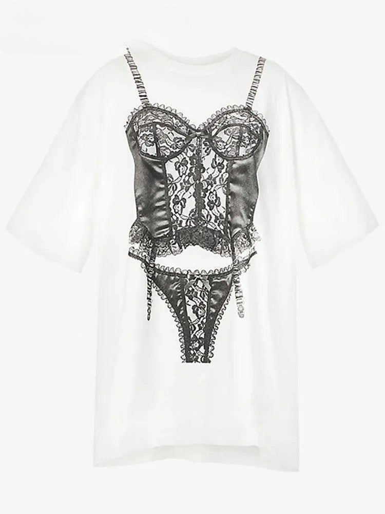 Camiseta blanca de manga corta con estampado gráfico de verano 