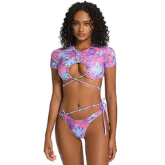 Traje de baño de bikini brasileño de dos piezas con corte alto y efecto tie-dye