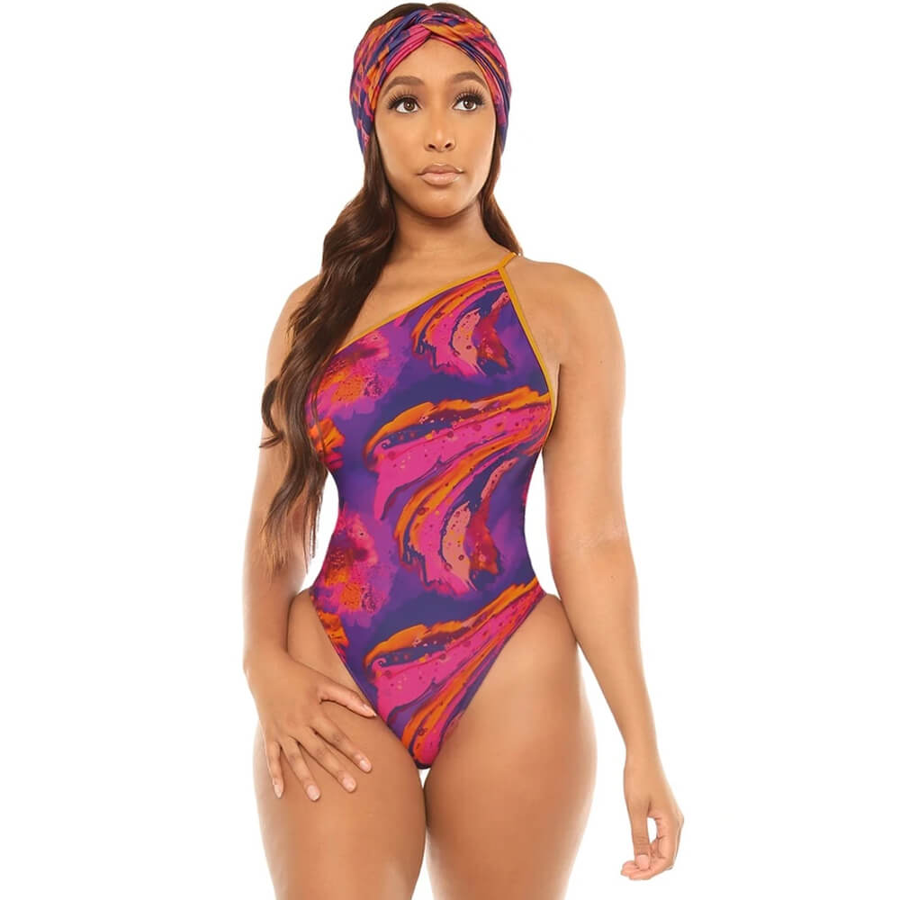 Tie Dye One Shoulder Brazilian One Piece Swimsuit