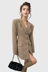 Double Breasted Cambered BlazerDress - Brown