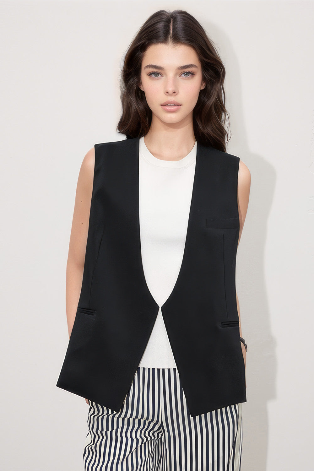 Chaleco de cuello en V - Negro