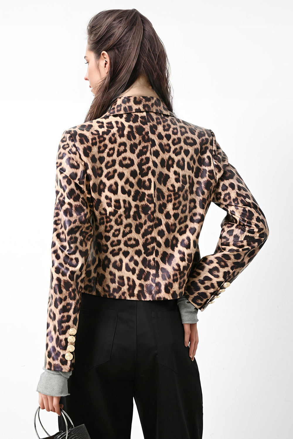 Tailored Double Breasted Blazerin Animal Print - Brown