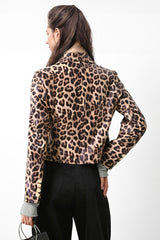 Tailored Double Breasted Blazerin Animal Print - Brown
