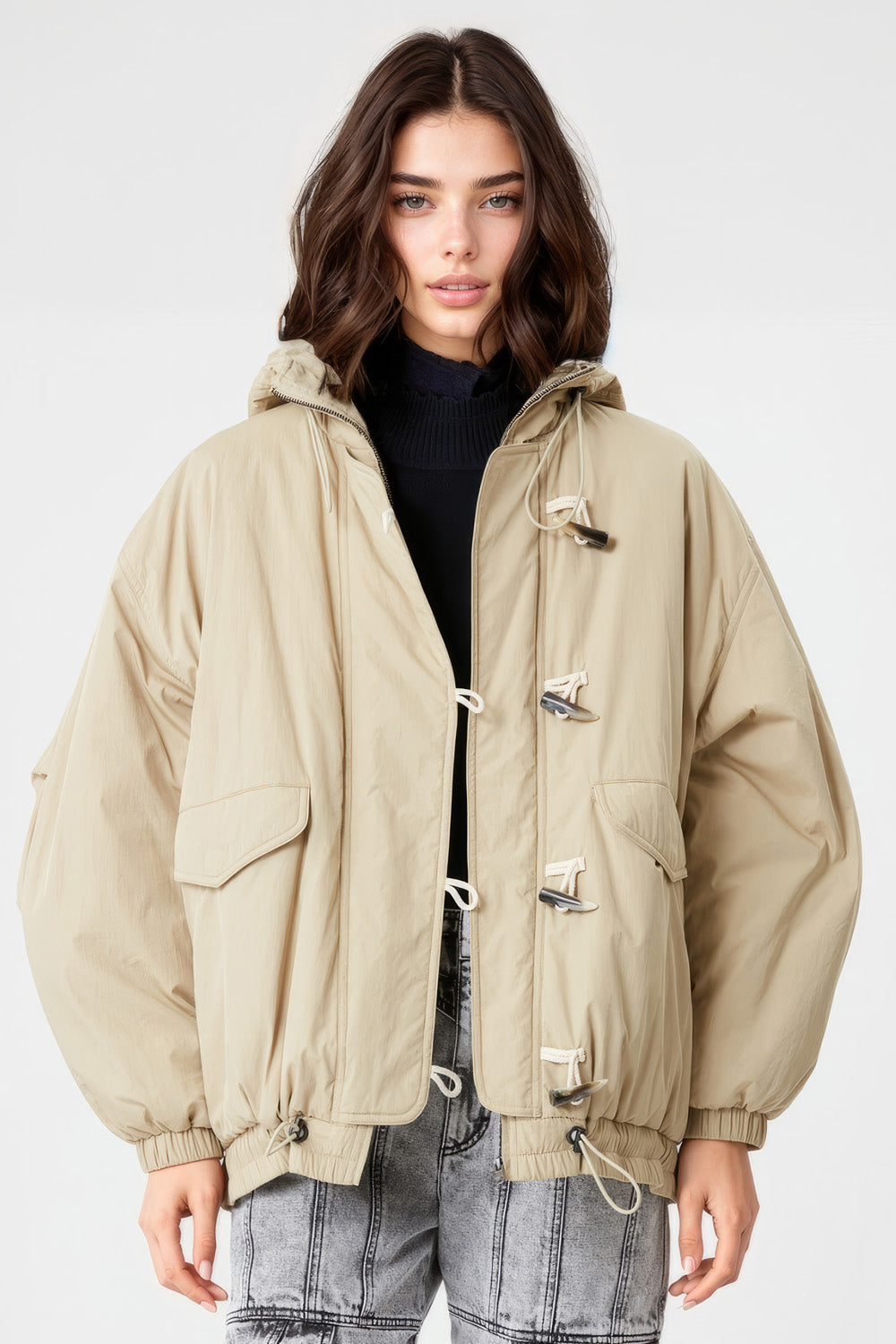 Regenabweisende Jacke mit Kapuze - Beige