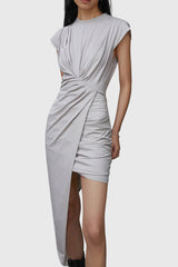 Unregelmäßiges Kleid mit kurzen Ärmeln - Grau