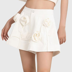 WHITE HIGH WaistED SHORTS with FlowerS