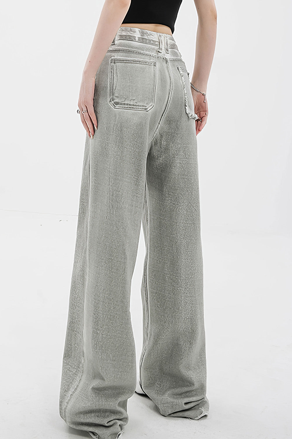 High Waist Washed Jeans - Grau