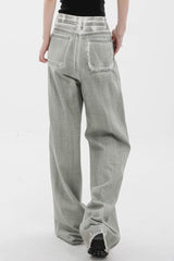 High Waist Washed Jeans - Grau