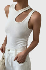 Sleeveless Top with Shoulder Cut - White