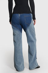 High Waisted Jeans with Spiral Cuts - Blue