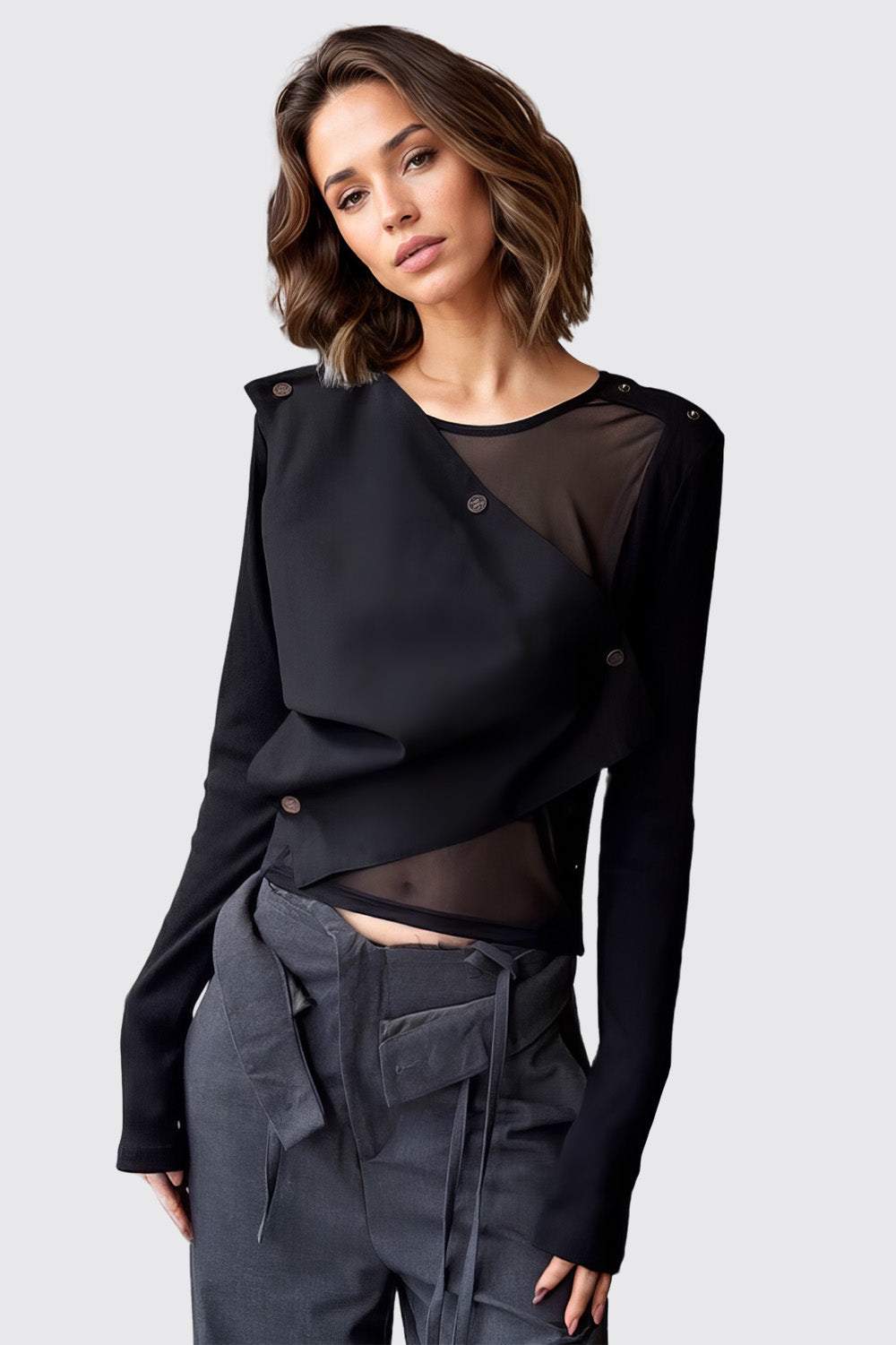 Unregelmäßiges Mesh-Top - Schwarz