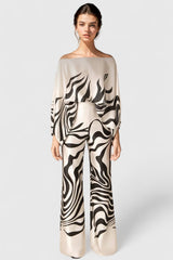 Conjunto fluido de dos piezas con estampado - Blanco y negro