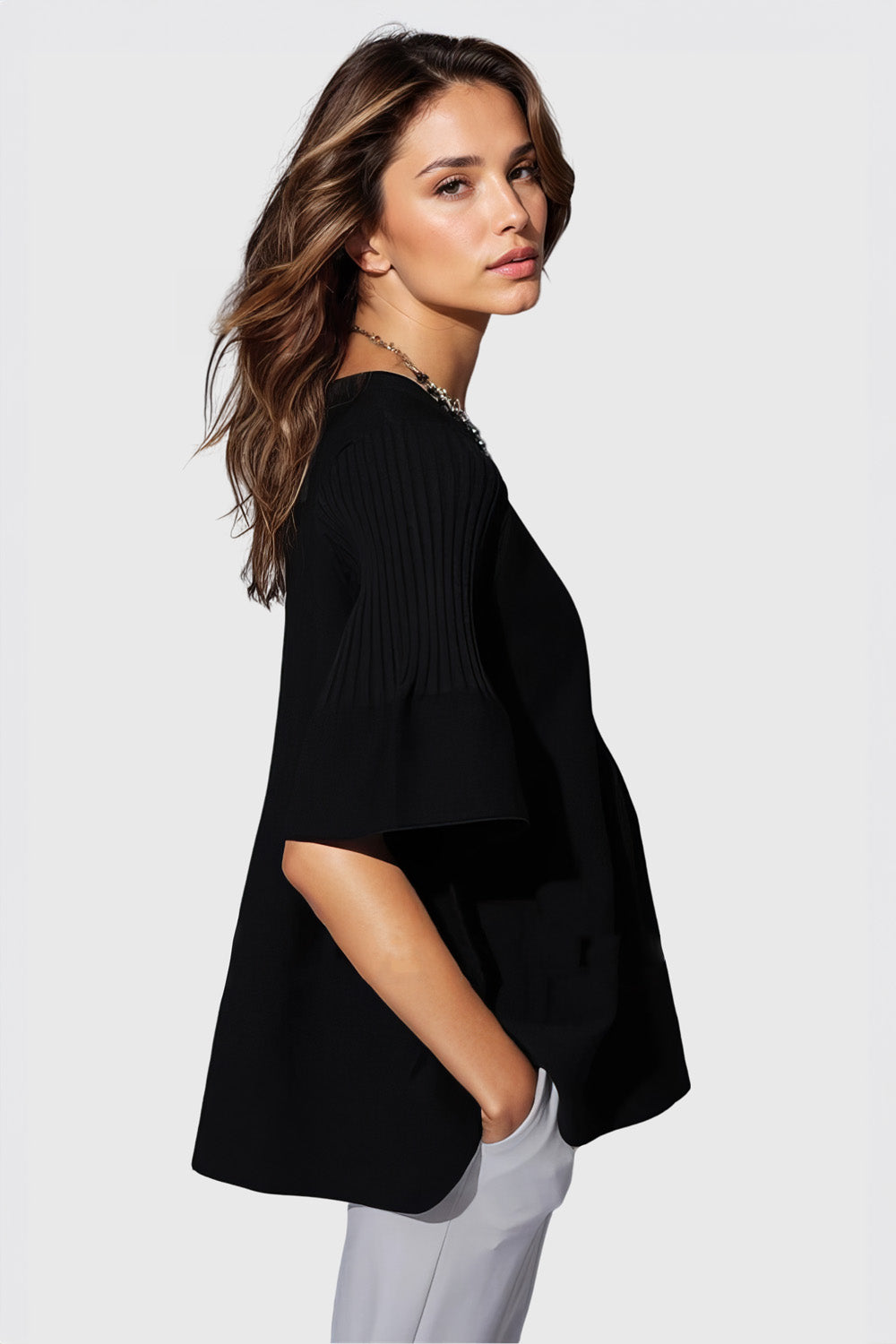 Half Sleeve Top with Ruffle - Black