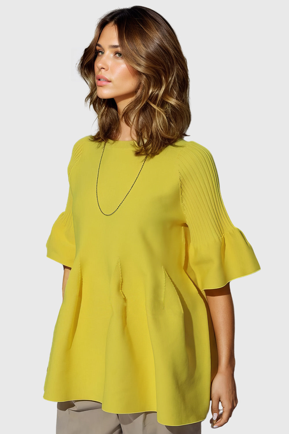 Light Yellow Ruffle Top Half Sleeve Top with Ruffle - Yellow