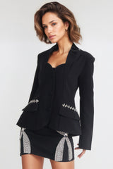 Blazer con escote corazón y espalda abierta - Negro