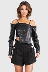 Long Sleeve Leather Top - Black