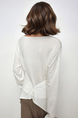 Long Sleeve Top with Criss Cross Detail - White