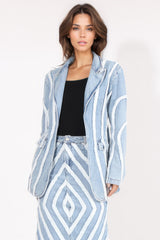 Denim Blazerwith Textured Details - Light Blue