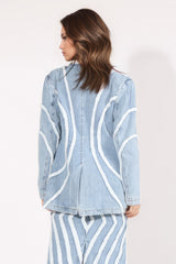 Denim Blazerwith Textured Details - Light Blue