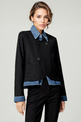 Denim-Trim Blazer- Black