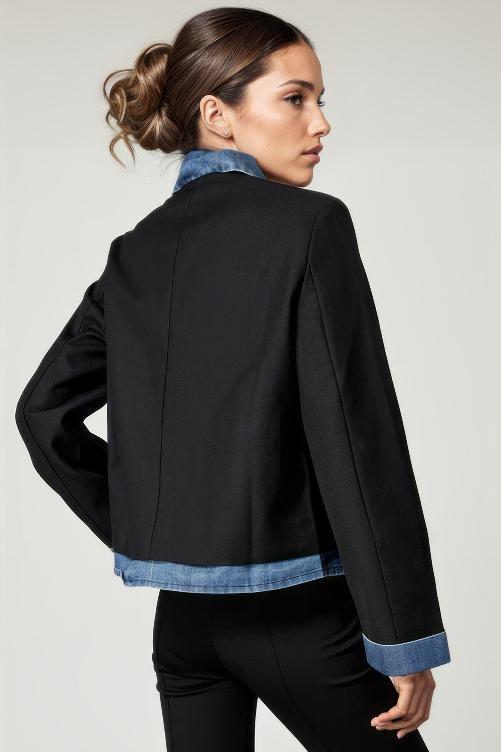 Denim-Trim Blazer- Black