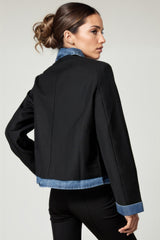 Denim-Trim Blazer- Black