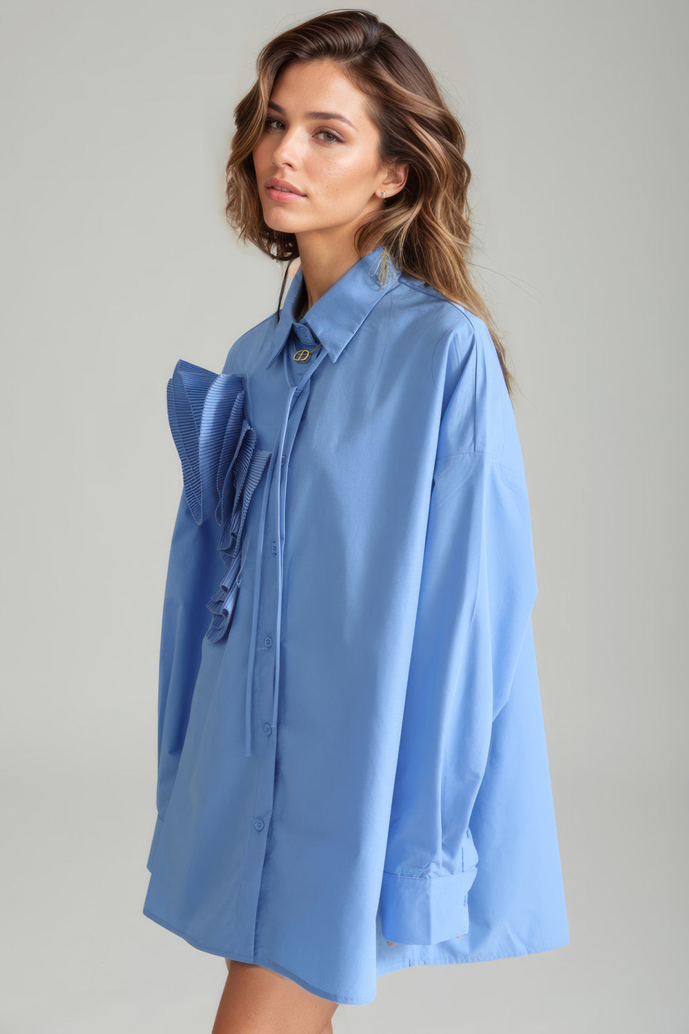 Button-Down-Hemd mit Blume - Blau