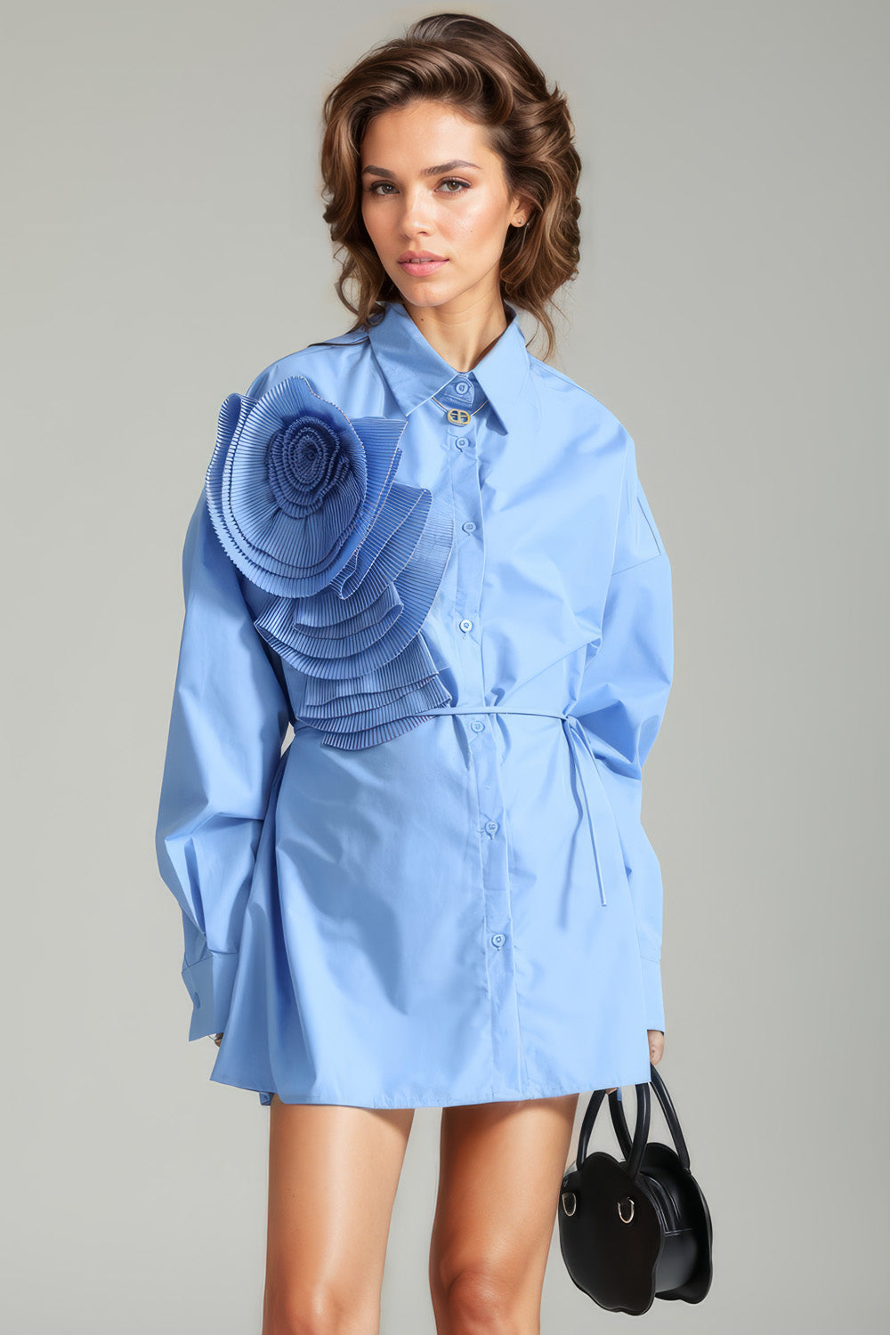 Button-Down-Hemd mit Blume - Blau