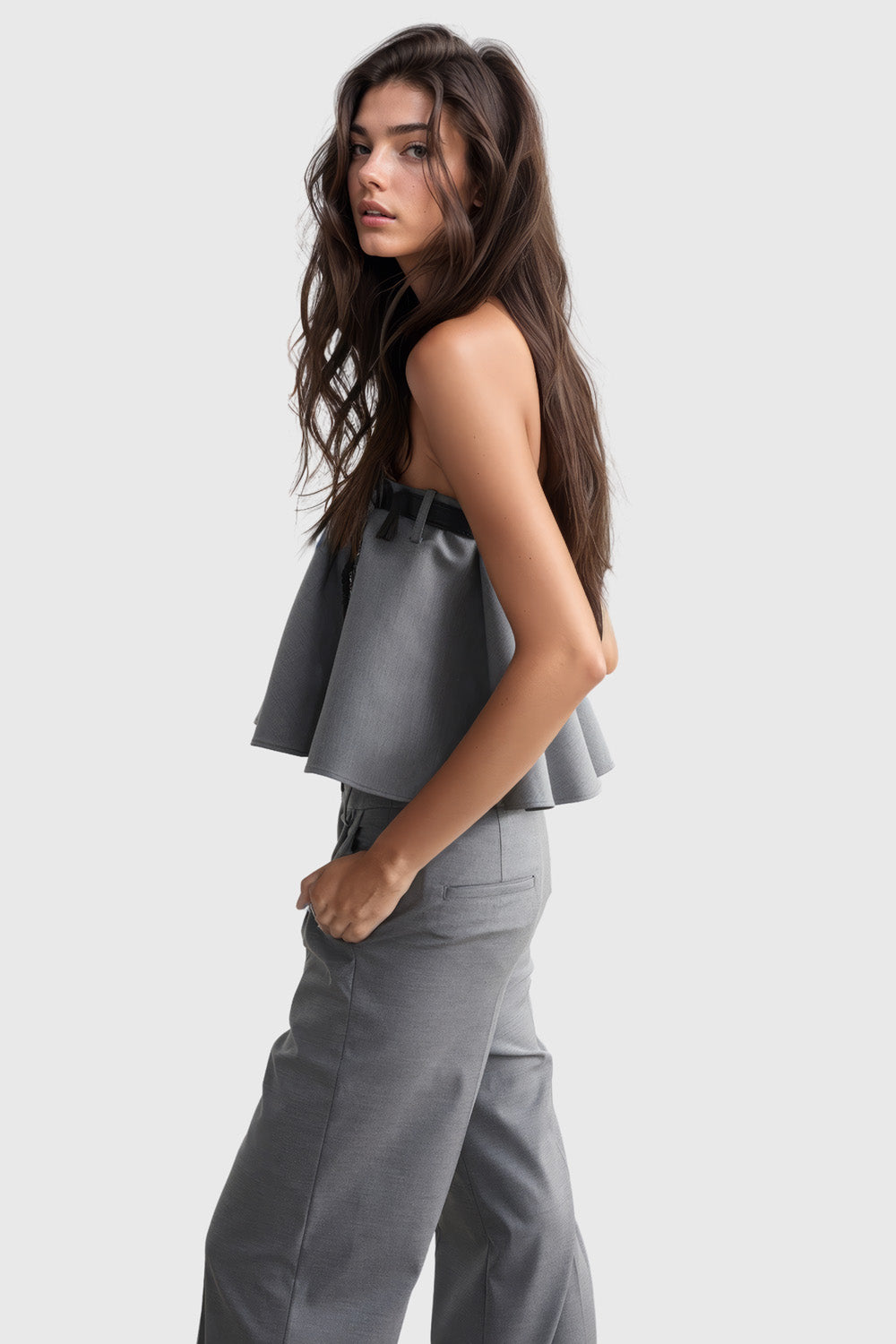 Conjunto versátil de 2 piezas con falda y pantalón - Gris